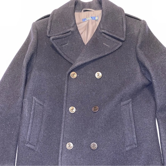 Polo Ralph Lauren Polo Wool-Blend Melton Peacoat Jacket Men’s 42L Navy Blue - Picture 6 of 15